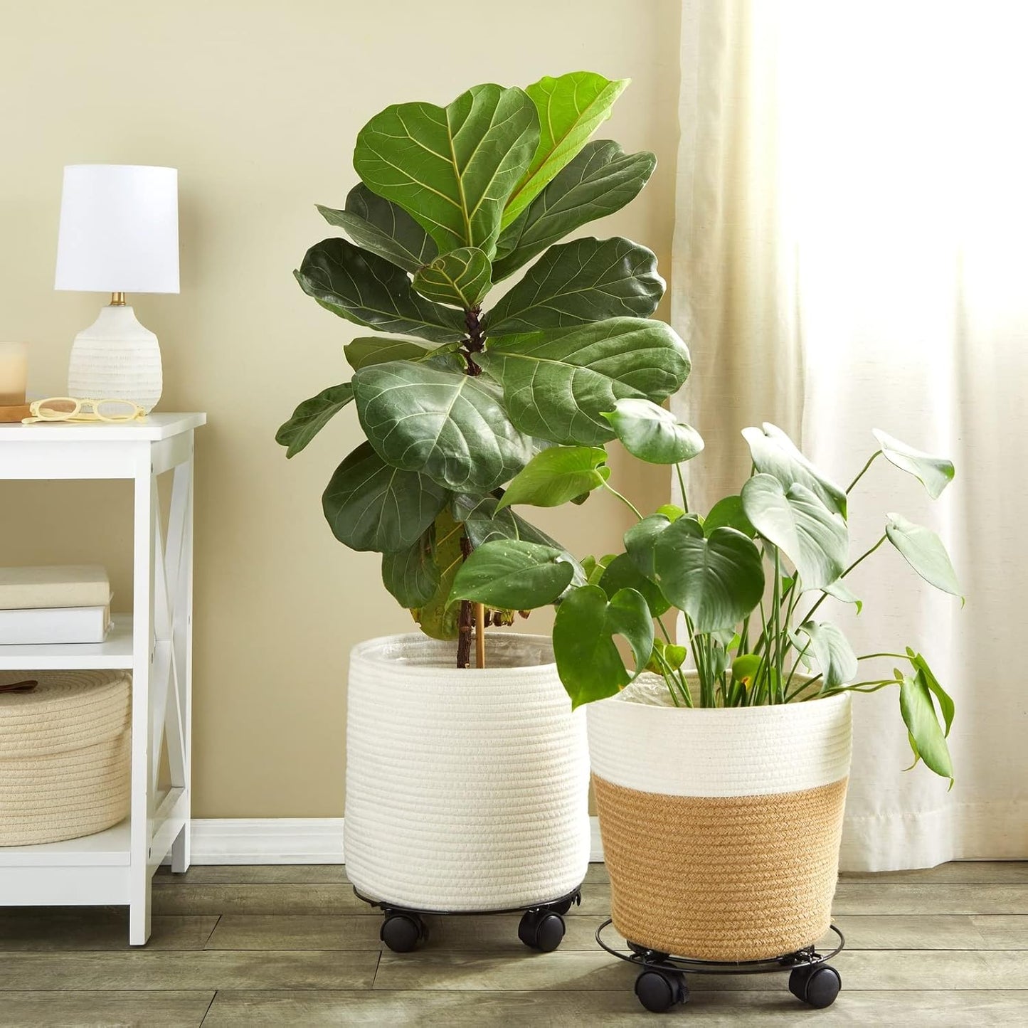 10.6 Pack 4, 360-Degree Bright Creations Plant Stand with Wheels - in Diameter, Black, of Modern - Metal Rolling Plant