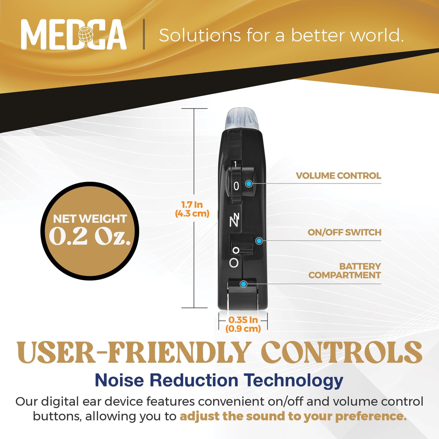 Behind the Ear Sound Amplifier - BTE Hearing Ear Amplification Device and Digital Hearing Aids for Seniors PSAD for the Hard of Hearing, Noise Reducing, Black, By MEDca