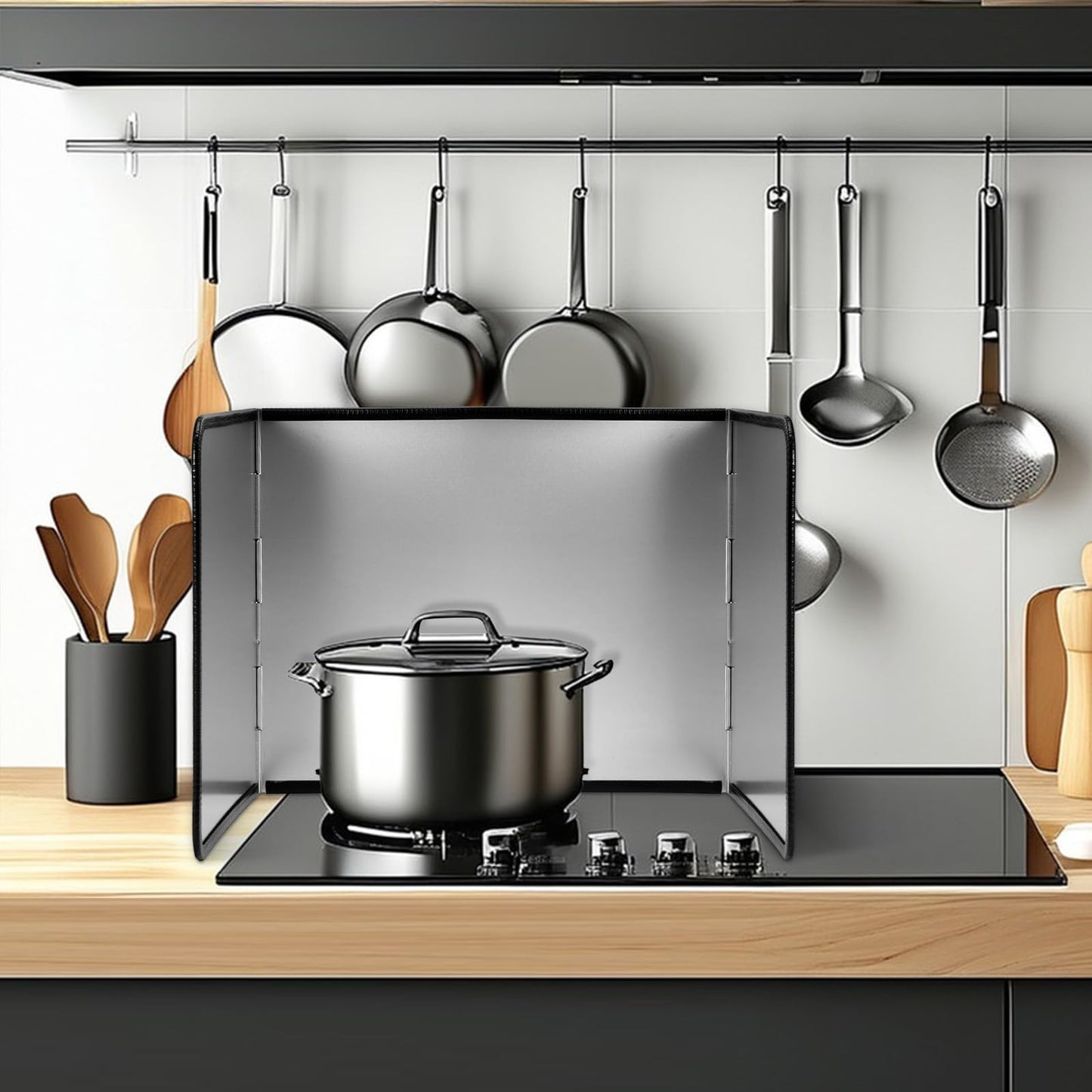 Foldable Stainless Steel Splatter Guard, Oil Splash Protection Backsplash, Splatter Guard for Frying Non-stick 3 Sided Foldable for Stove Top Wall, Easy to Clean and Store for Stove Top and Frying Pan