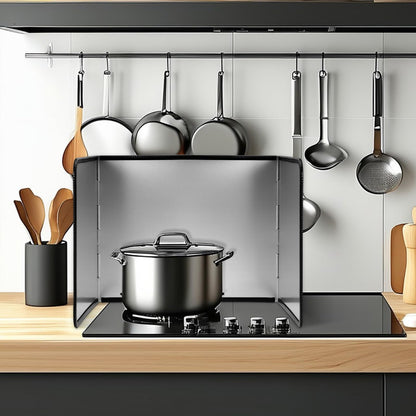 Foldable Stainless Steel Splatter Guard, Oil Splash Protection Backsplash, Splatter Guard for Frying Non-stick 3 Sided Foldable for Stove Top Wall, Easy to Clean and Store for Stove Top and Frying Pan