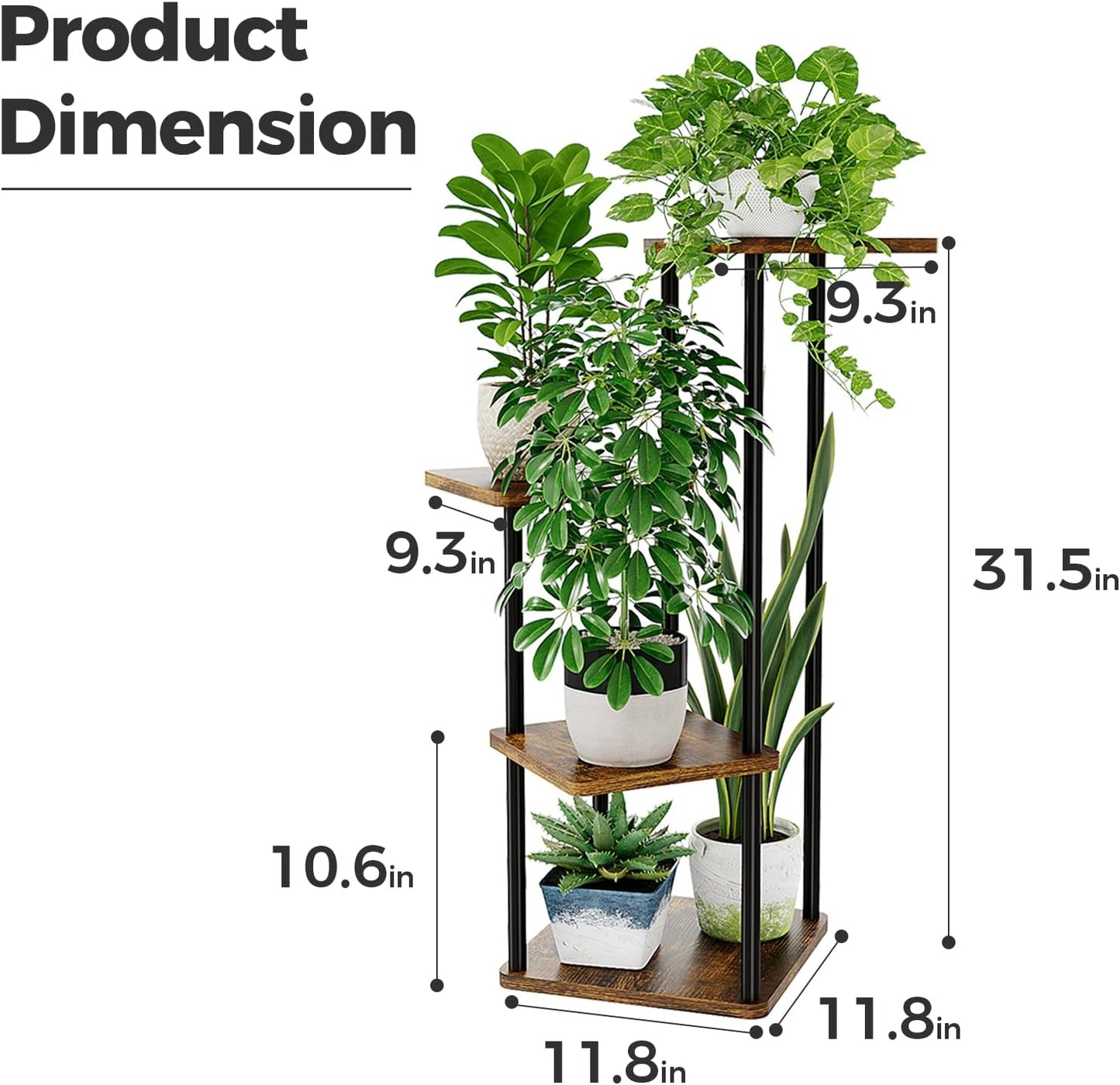4 Bamworld Tier Plant Stand Small Plant Shelf for Indoor Plants Corner Flower Stand Wooden Plant Holder for Balcony