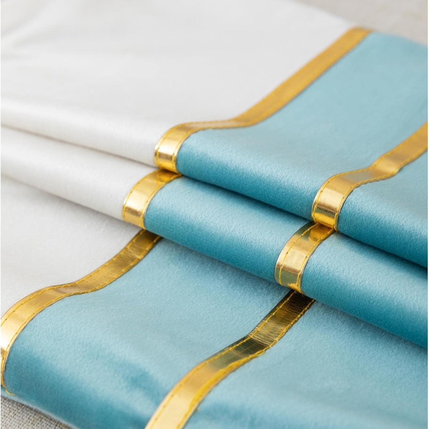ZLINA Set of 2 Velvet Decorative Throw Pillow Covers - Aqua Green White Patchwork with Gold Leather Pillow Covers 18 ×