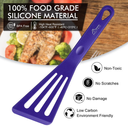 HOTEC 600℉ Heat Resistant Silicone Slotted Fish Turner Spatula Set, BPA Free Kitchen Cooking Spatulas, for Non Stick Cookware Dishwasher Safe Classic Blue, set of 2