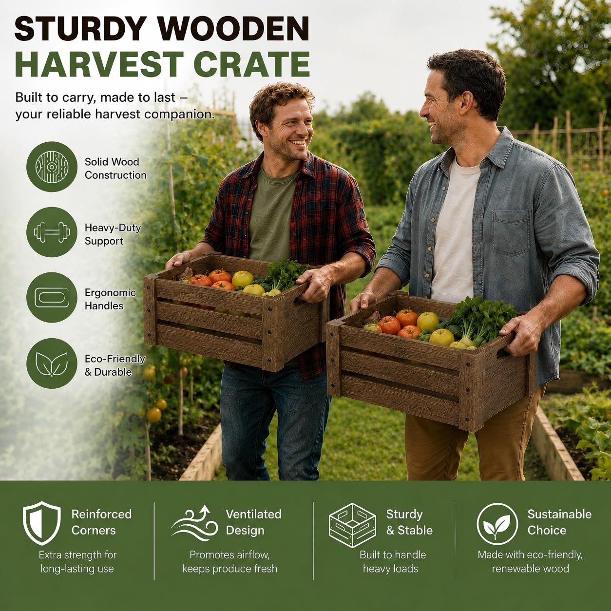 Wooden Crates for Display, 3 Pack Large Rustic Handmade Wood Crate for Storage, Wooden Basket with Handles, Nesting Crates Boxes for Container and Decor Living Room Outdoor Christmas (Extra Large)