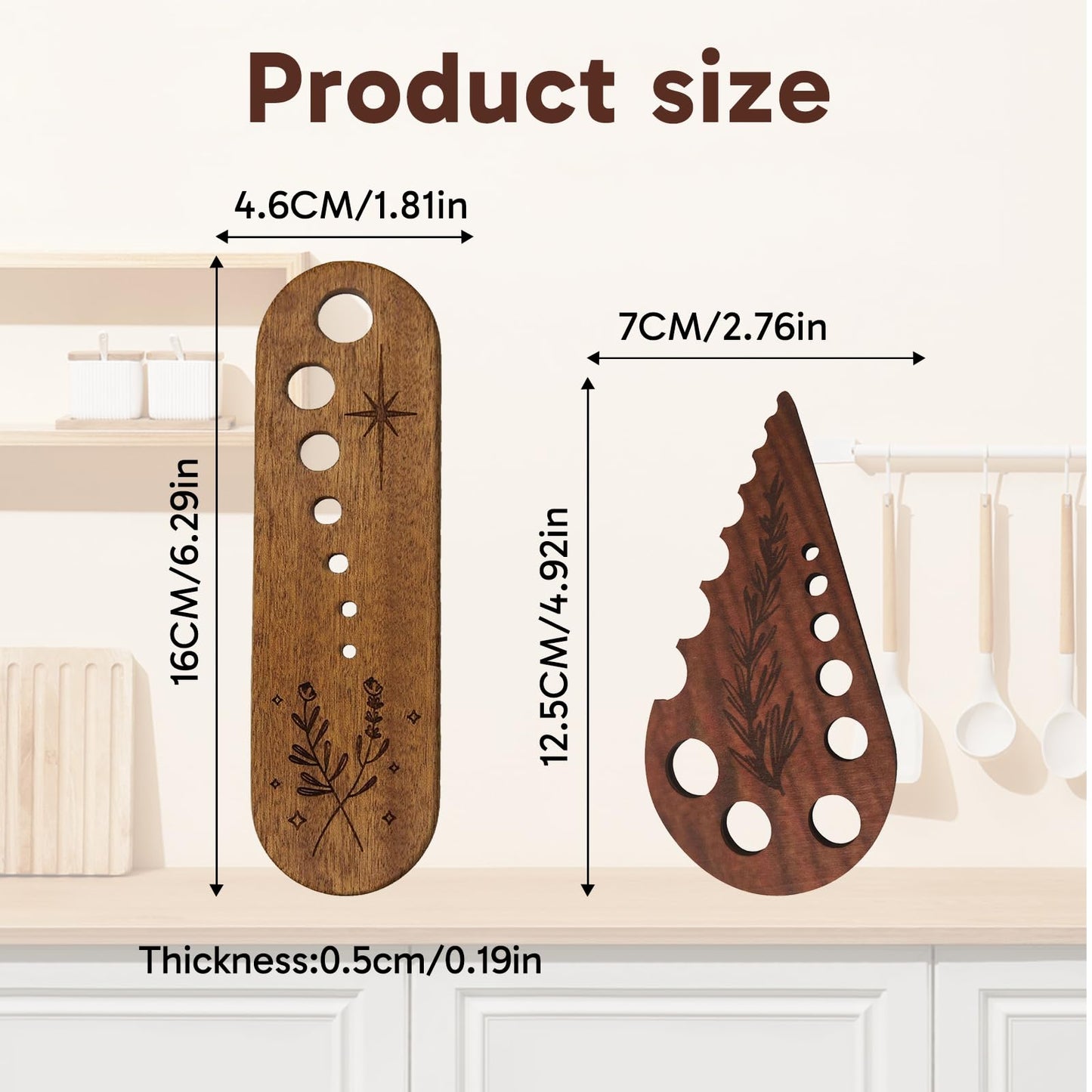 2 Pcs Wooden Herb Stripper, Vegetable Leaf Separator Tool, Functional Kitchen Gadget for Home Cooking and Professional Chefs