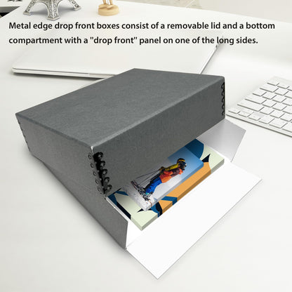 Lineco Museum Archival Storage Box, 8.75x10.75x3 in. Drop Front Design. Acid-Free with Metal Edge. Organize Photos, Pictures, Prints, Documents, Crafts, DIY. Gray, 1 Pack