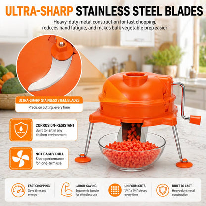 CL003 Commercial Vegetable Dicer, CL003 Dynacube Manual Tabletop Cuber, Heavy Duty 1/4" x 1/4" Food Prep Cutter, Orange Kitchen Vegetable Cutting Tool, Durable for long lasting use