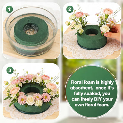 Wonderjune 12 Pcs Mini Floral Foam Holder for Wine Bottle Topper Green Flower Foam Round with Base Flower Arrangement Supplies for Wedding Party Table Decoration Wine Bottle Decor (3.9 x 1.8")