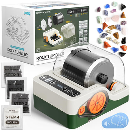Flooyes Ultra Quiet Rock Tumbler Kit, Rock Polisher with Noise Reduction Cover for Kids, Adults & Rock Collector, 3-Speed Motor & 9-Day Timer, Great STEM Science Kit Gift for Age 8+, Boys Girls Toys