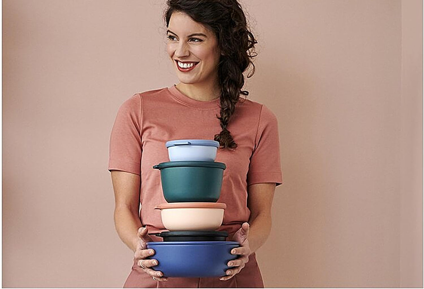 Mepal Cirqula 101oz Multi Food Storage Bowl - Nordic Blue with Transparent Lids, Microwave & Dishwasher Safe