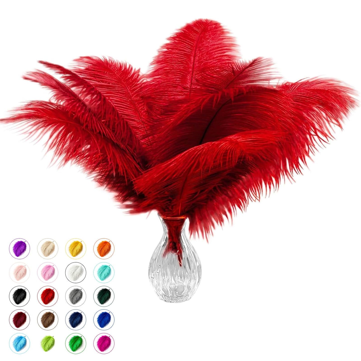Piokio 20pcs Natural Red Ostrich Feathers 10-12 inch (25-30cm) Bulk Feathers for Wedding Party Centerpieces, Home Decoration and DIY Clothing, Gatsby Decorations