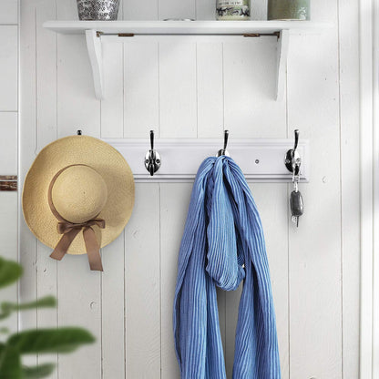 YTJG Coat Rack Wall Mounted White, 17" Wooden Modern Wall Coat Hanger with 4 Hooks, Heavy Duty Zinc Alloy Wall Hook Rack for Hanging Coats, Keys, Bags, Great Touch for Bedroom Bathroom Kitchen