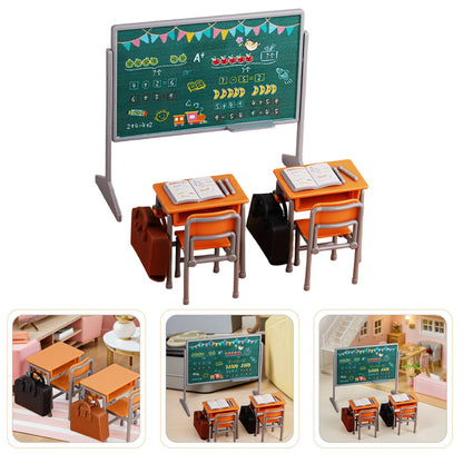 TOYANDONA 13pcs Miniature School Supplies - Doll School Supplies Mini Dollhouse Accessories Include Desk Chair Set Doll Schoolbag Blackboard Book for Miniature Classroom Furniture