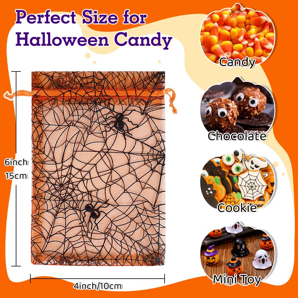 Shintop 100pcs Halloween Organza Treat Bags, 4x6inch Small Goodie Candy Bags Drawstring Mesh Gift Pouches for Candies Trick or Treat