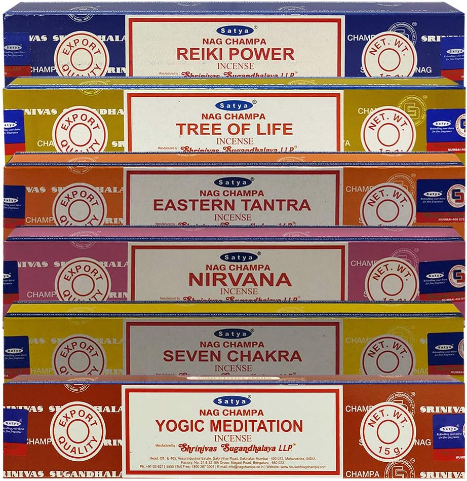Satya Incense Sticks Variety Pack #6 with Incense Stick Holder Bundle, 6 Spiritual Fragrances