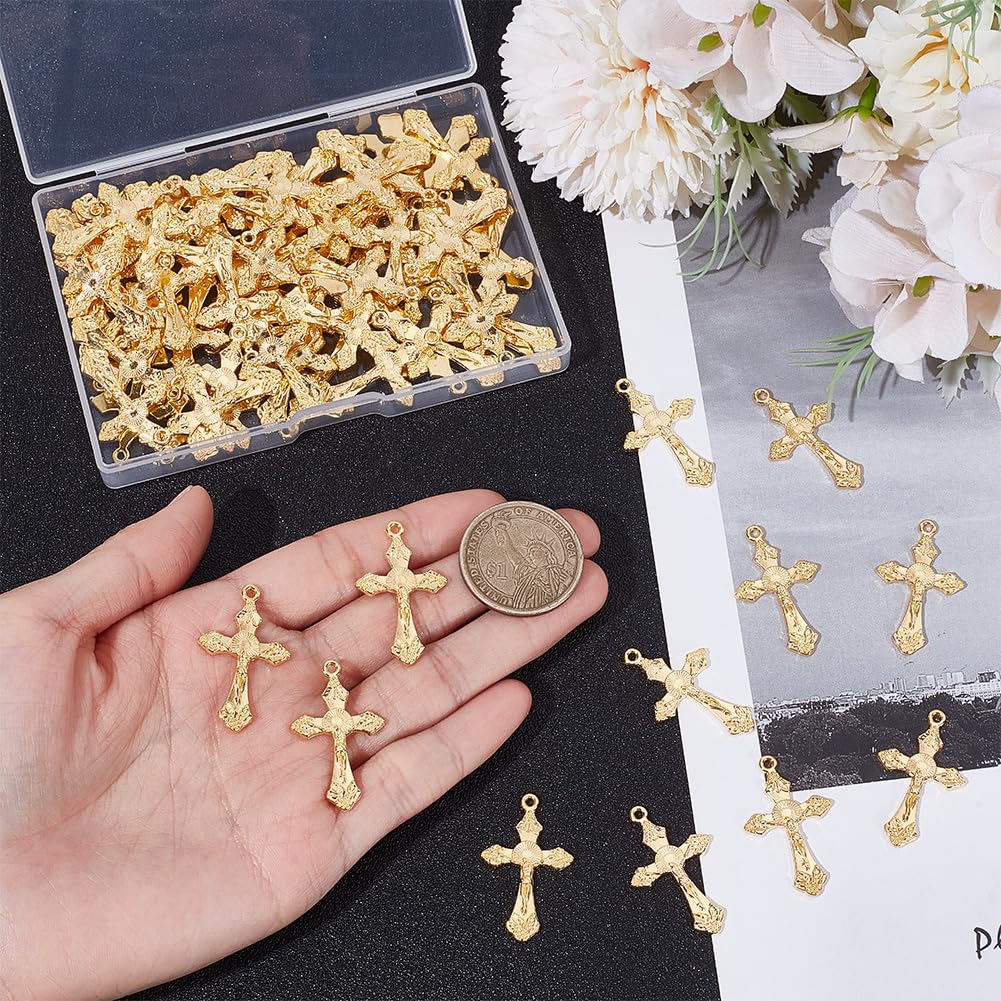 UNICRAFTALE 80Pcs Metal Cross Charms Gold Jewelry Cross Charms 33.5mm Metal Easter Crucifix Vintage Crosses Charm for DIY Bracelet Necklace Jewelry Making Findings Hole 2mm