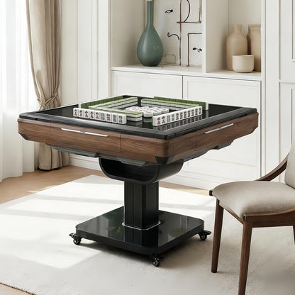 ComeWay Foldable Ultra-Thin Automatic Mahjong Table with Wheels, Mahjong Table Set with American Chinese & Filipino Style 42mm Numbered Tiles (with Hard Table Cover)