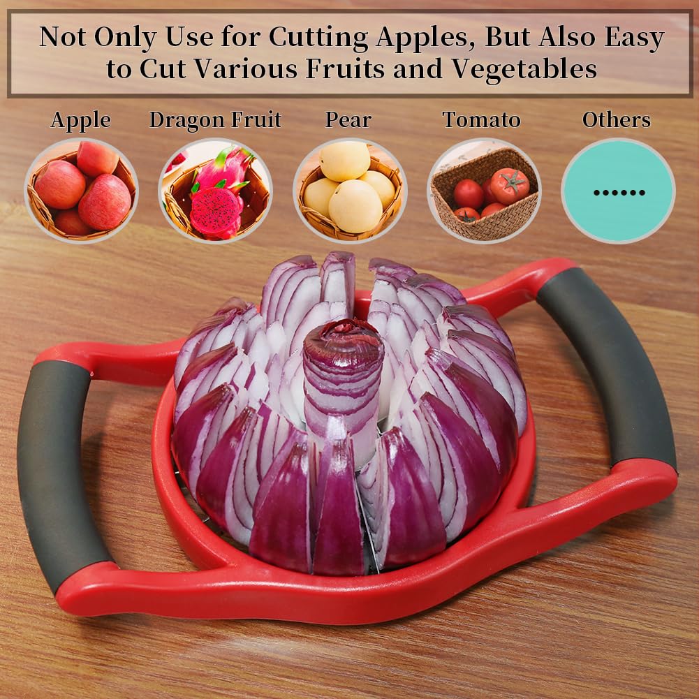 Newness 5.12 Inch Extra Large Apple Slicer, 16-Slices Heavy Duty Apple Cutter, Durable Apple Corer, Stainless Steel Apple Slicer and Corer - for Apple, Potato, Onion and More, Red