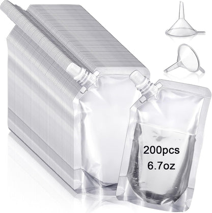 200 Sport(6.7 oz) Meanplan Pcs Reusable Plastic Pouches Bulk Squeeze Plastic Juice Drink Pouches Clear Leak Proof Bags