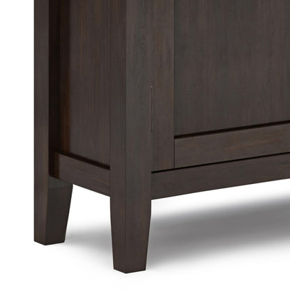 SIMPLIHOME Redmond Storage Cabinet - 32 inch Wide Solid Wood 2-Shelf Low Storage Cabinet in Brunette Brown, Transitional Accent Cabinet for Entryway with Adjustable Shelves and Tapered Legs