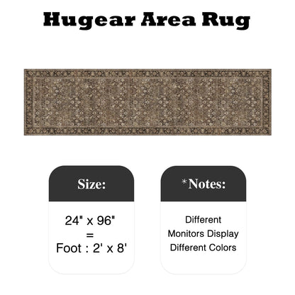 HUGEAR 2x8 Runner Rug Machine Washable Brown Hallway Area Rug Indoor Accent Rugs Floral Low Pile Carpet Soft Throw Rugs Bedroom Living Room Office Dining Kitchen Laundry Non Slip
