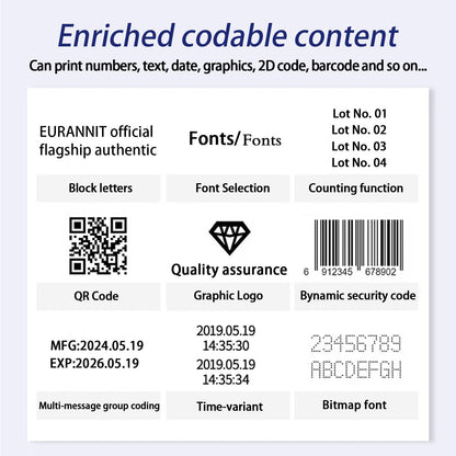 Eurannit Automatic Inkjet Coding Machine for Production Line, Thermal Inkjet Printer 260E with 7”Touchable Screen for Date/Batch/QRCode/Barcode/Logo etc (2 Nozzle Separate/ 0.5 in)