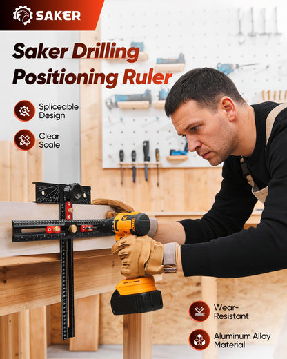 Saker 4-in-1 Scriber Marking Line Ruler, 29.5in Spliceable Extended T Square, Precision Line Drawing & Drilling Positioning Tool, Cabinet Hardware Jig with Angle Adjustment for Woodworking