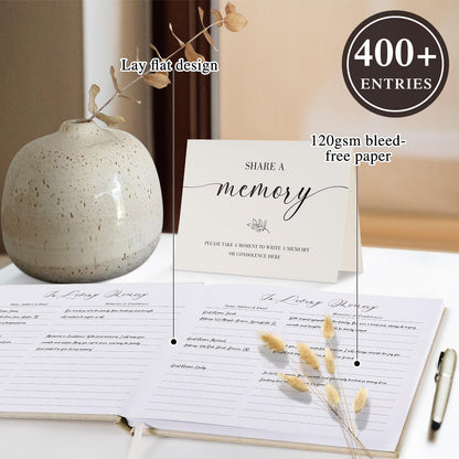 Lanpn Funeral Guest Book for Memorial Service, Linen Celebration of Life Registry Guest Book with Open Window, Memory Book for Funeral with Table Sign, Funeral Favors Sign in Books for Guests, Beige