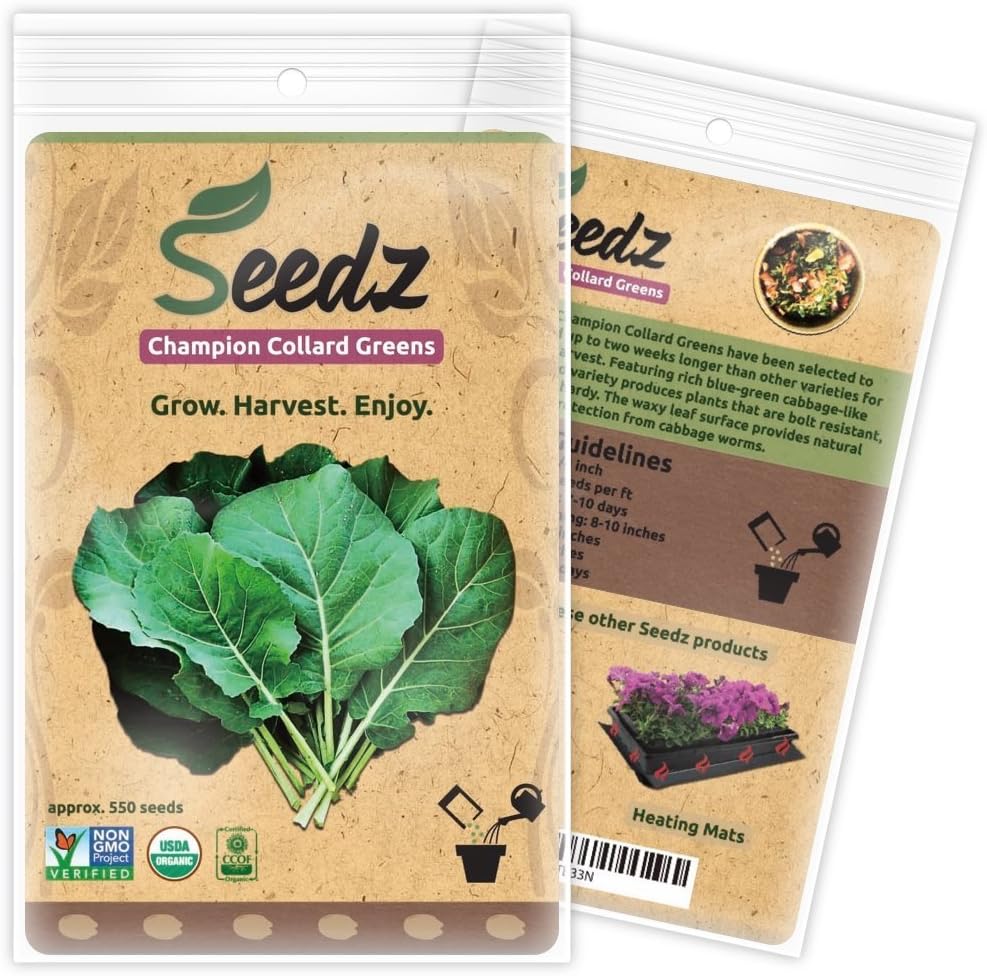 550, Organic Collard Greens Seeds, APPR. Champion Collard Greens, Heirloom Vegetable Seeds, Certified Organic, Non GMO