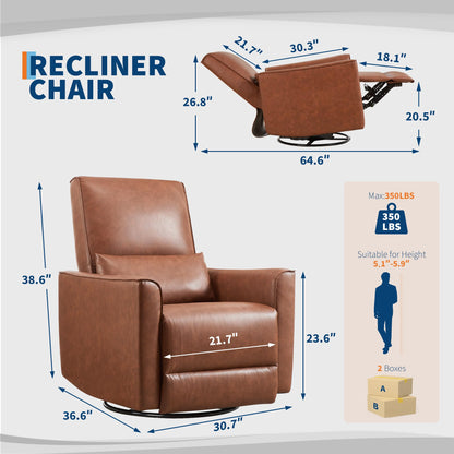 IDEALHOUSE Swivel Rocking Nursery Recliner Chair Rocker Recliner Glider Deep Seat PU Leather Sofa Chair with high Backrest for Nursery, Living Room, Bedroom & Home Movie Theater (Chocolate)