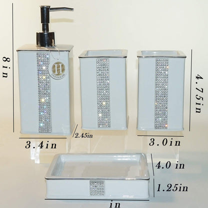 CAAHANJIA Bathroom Accessories Set 4 Pcs-Ceramic Gift Set Soap Dispenser Pump & Toothbrush Holder & Tumbler Cup & Soap Dish - Bathroom Home Decor Clearance, Countertop Vanity Organize(12 Ounce White)