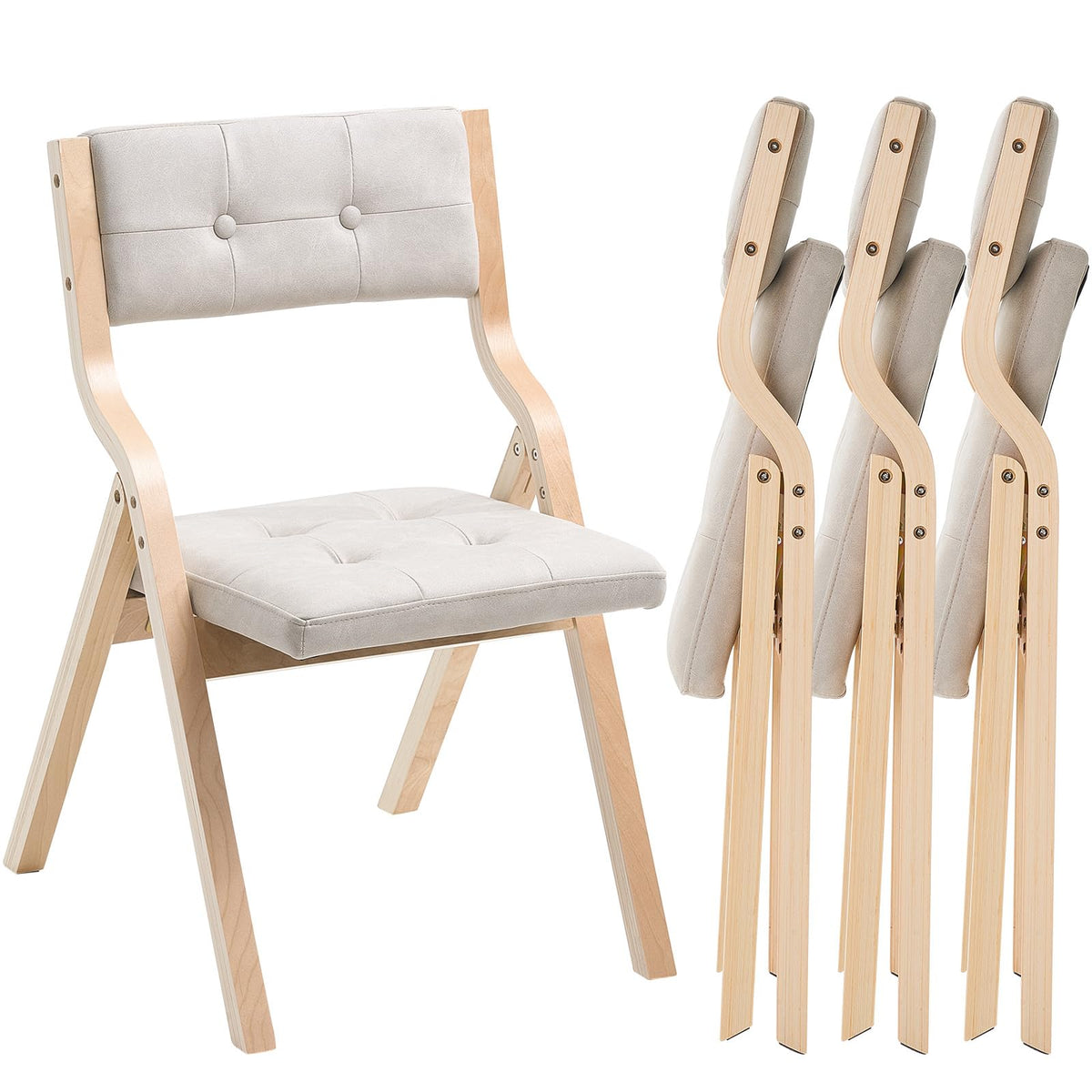 VEVOR Wooden Folding Chairs with Cushion, Set of 4, Portable Foldable Cushion Chair with Wooden Frame, Modern Padded Dining Chair for Kitchen, Office, Wedding, Party, Dining Room, Easy Assembly, Beige