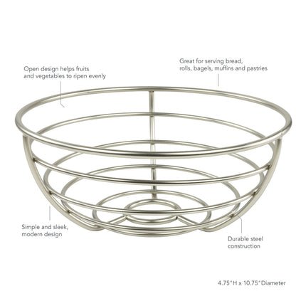 Spectrum Euro Wire Fruit Basket for Kitchen Countertop Storage, Sturdy Steel Metal Wire Decorative Fruit Bowl for Fresh Produce Vegetables Bread & Snacks Modern Open Design for Airflow, Satin Nickel