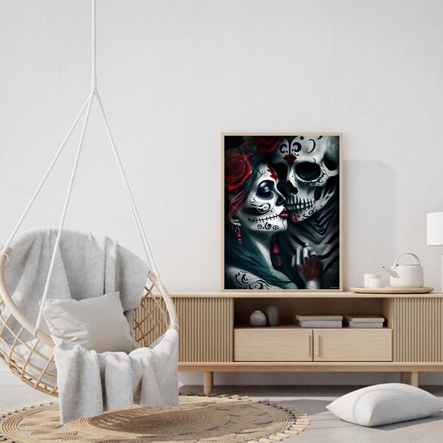 PUAGEMTI Skeletons Couple Kissing Diamond Painting for Adults, Mexican Skull Full Drill Diamond Art Painting Rhinestone Diamond Painting Kits Home Wall Decor or Mexican Gifts 12x16 inch