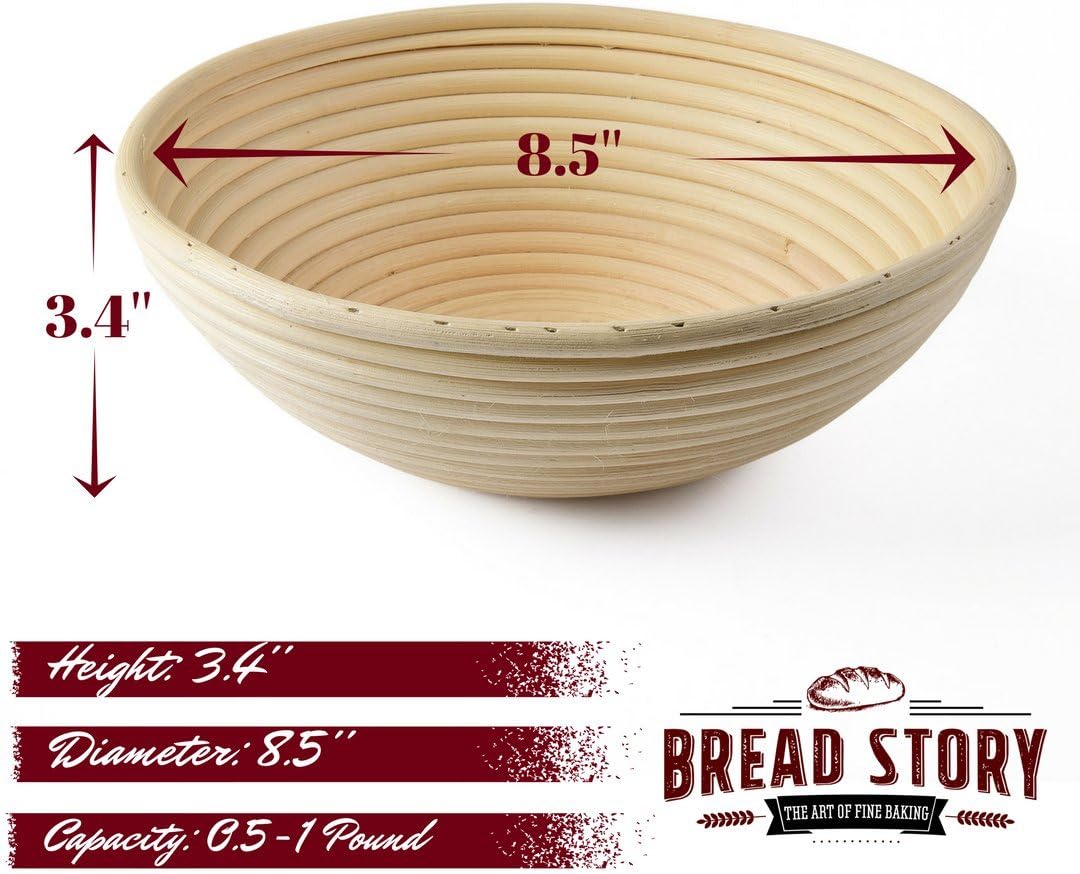 (8.5 inch) Round Banneton Proofing Basket Set - Handmade Unbleached Natural Cane for Homemade Crusty Fresh Bread