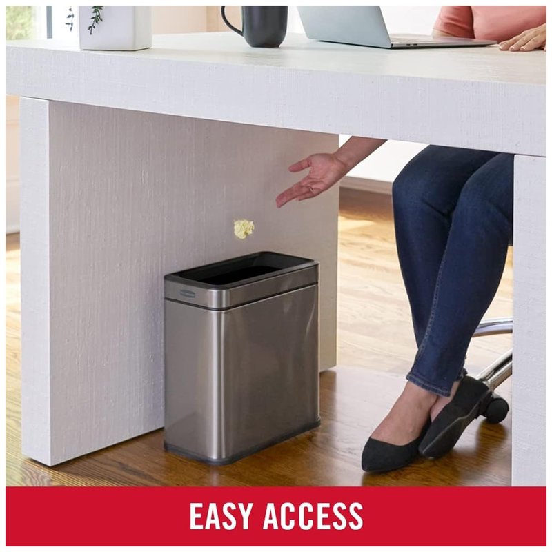 Rubbermaid 2.6-Gallon Charcoal Stainless Steel Wastebasket, Slim Space-Saving Design, Ideal for Home/Office/Bathroom