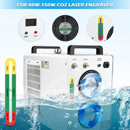 Monport 6L Industrial Water Chiller CW-5200 0.9hp 2.6Gal/min Water Cooling System for 50W-150W CO2 Laser Engraver＆Cutter Machine