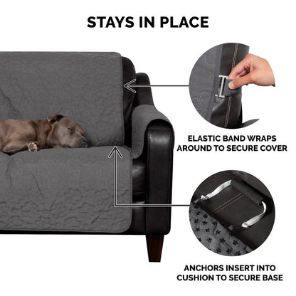 Furhaven Waterproof & Non-Slip Large Sofa/Couch Cover Protector for Dogs, Cats, & Children - Quilted Paw Print Living Room Furniture Cover - Gray, Large Sofa