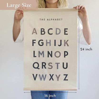 16 24 Inch Bon et Beau x Embroidered Alphabet Poster Framed with Wood Hanger - Neutral Gray Wall Decor for Boys