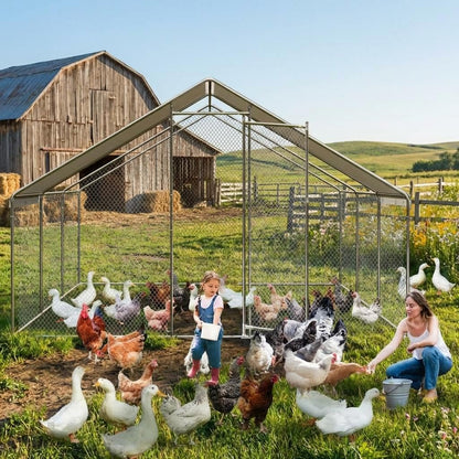 Large Chicken Coop with Cover, Large Metal Chicken Coop,Metal Chicken Run & Spire Roof Outdoor Enclosure with Lock,for Backyard, Farm, Housing Chickens, Ducks, Rabbits