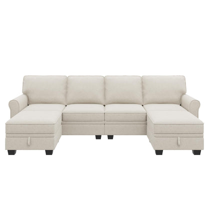 HONBAY Convertible Sectional Sofa with Storage U Shaped Sectional Couch with Reversible Chaise Small Sectional Couches for Living Room,Beige