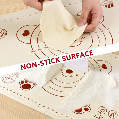 Silicone Baking Mat 28" x 20", Extra Thick Food Grade Liquid Silicone Non-Stick Dough & Pastry Rolling Mat with Measurements, Raised Edge, Reusable & Heat Resistant for Bread, Cookies, Pizza, Fondant