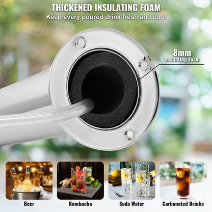 VEVOR Triple Taps Draft Beer Tower Dispenser, Stainless Steel Keg Beer Tower, Kegerator Tower Kit with Pre-Assembled Tubing and Self-Closing Faucet Shanks for Party, Bar, Pub, Restaurant