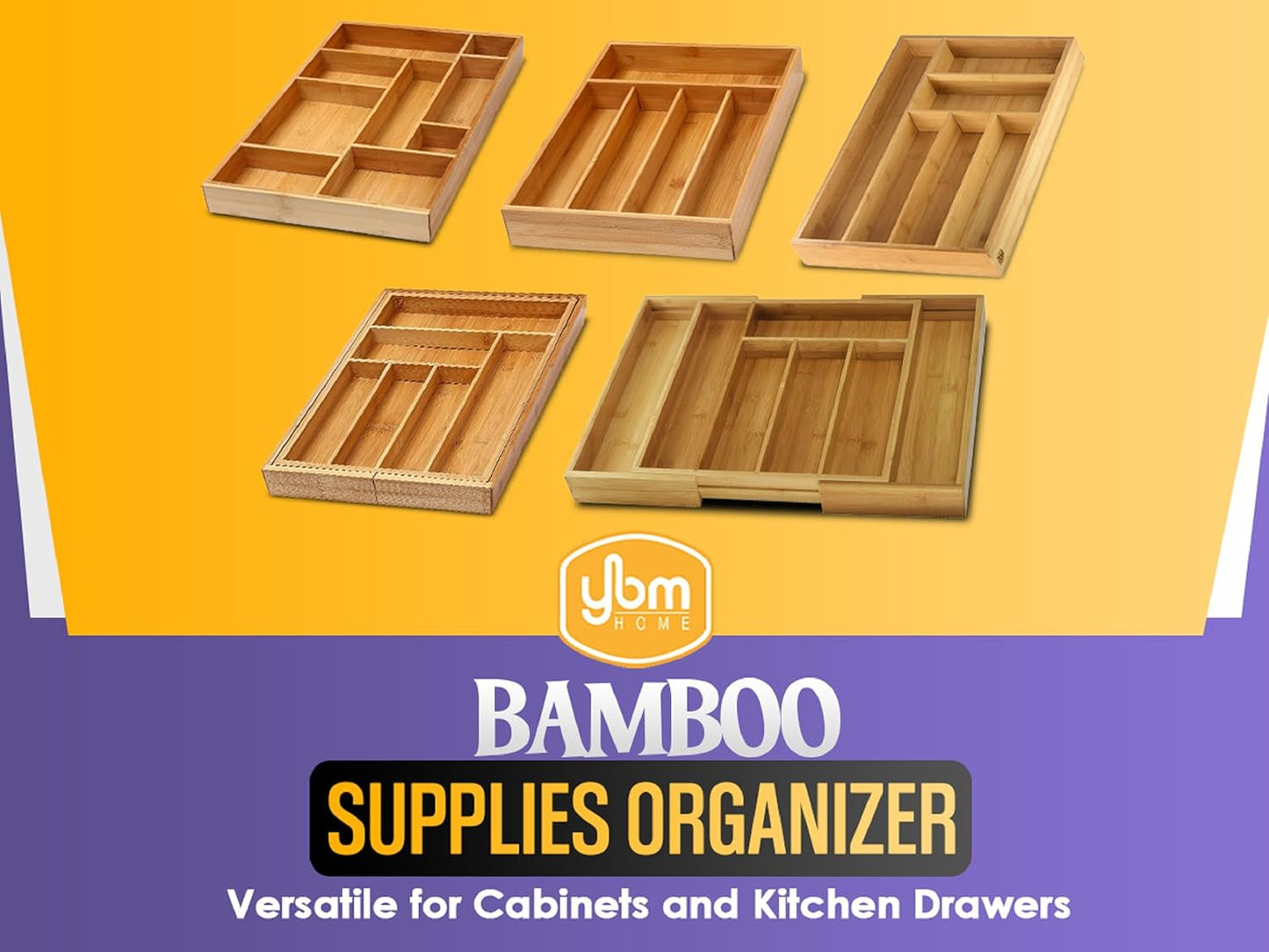 YBM Home Expandable Kitchen Utensil Drawer Organizer, 6-Compartment Flatware Tray, Size 18" Width