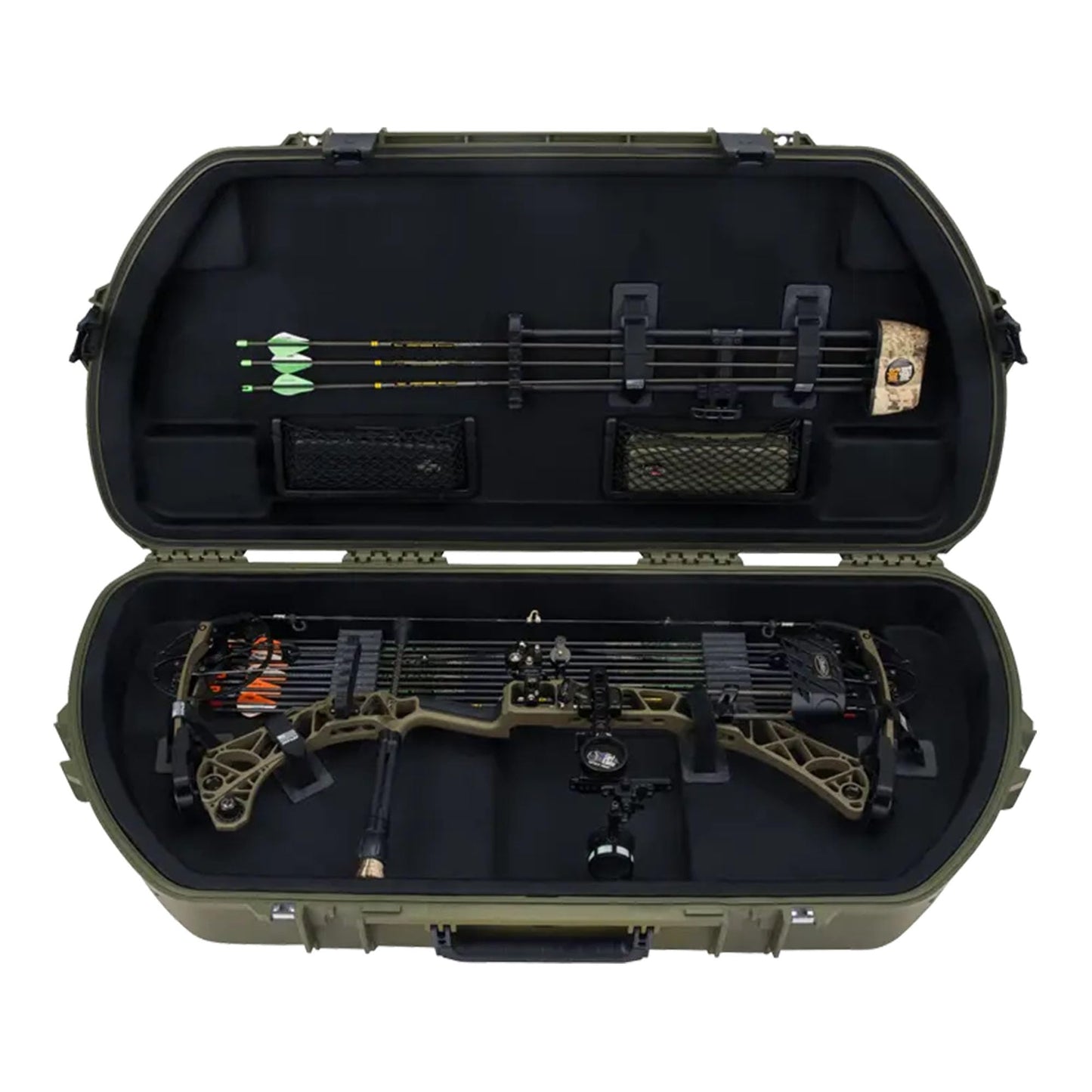 SKB Hard Protective Storage Case for Archery Bow and Arrows, iSeries Shaped Bow Case, Green - Quiver Holder and Gear Box for Hunting Accessories