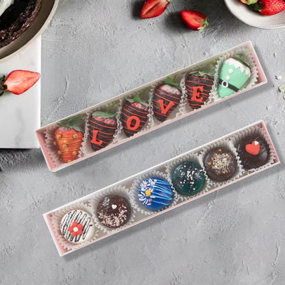 Romantic Baking 50 Pack Long Chocolate Covered Strawberry Macaron Truffle Cocoa Bomb Cookies Bakery Boxes (12x2x2 Inches)
