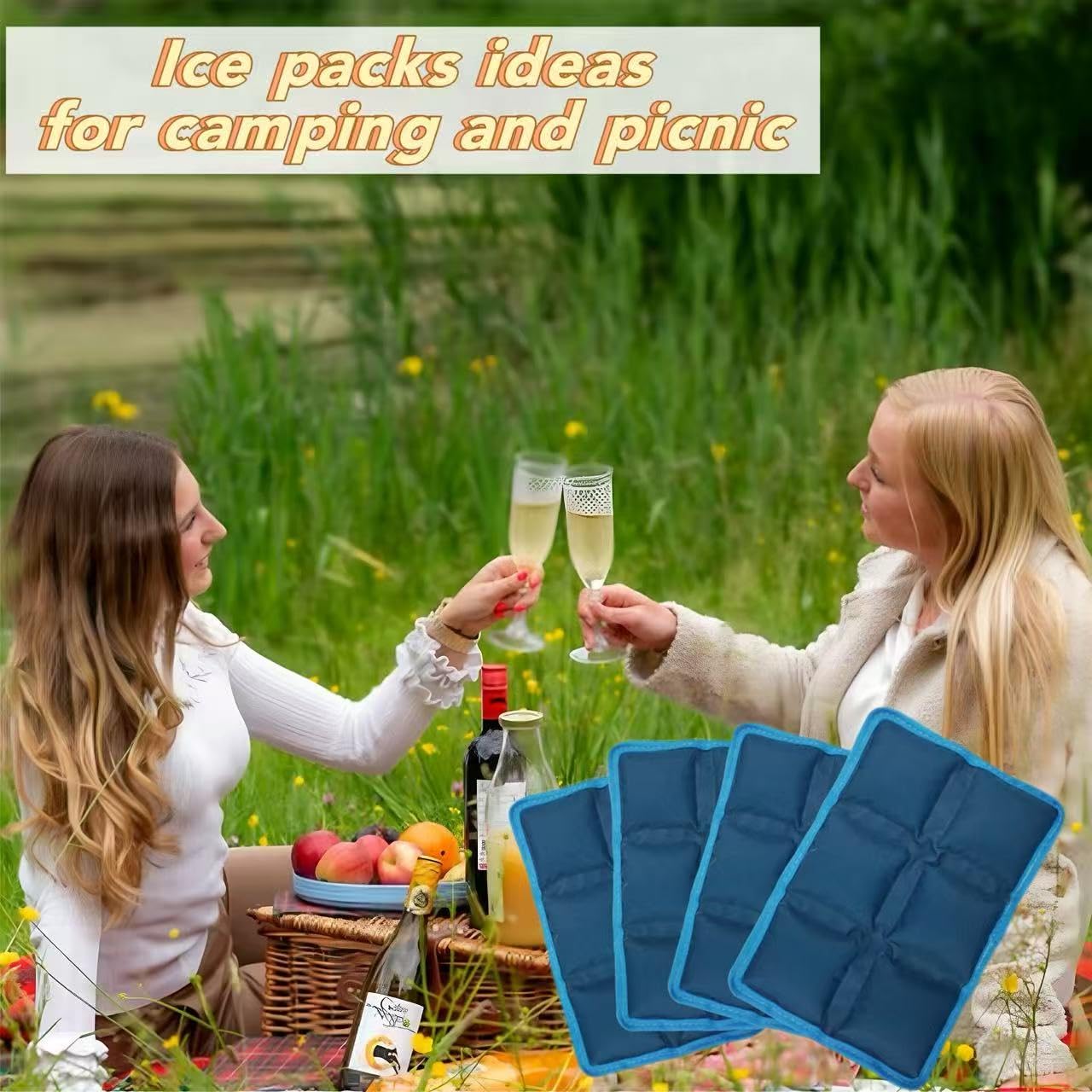 aadsioahd 4pcs Ice Packs for Lunch Boxes & Coolers - Reusable,Lightweight Cooler Ice Pack for Food Freshness, Drinks Freezer (6”x4”x0.7”) - Non-Toxic Cooler for Picnic, School, Sports & Camping