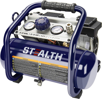 Stealth Air Compressor 2 Gallon, 3/4 HP Oil-Free Compressor, Less than 60dB Ultra Quiet Electric Air Compressor,Max 125 PSI Pressure for Tire Inflation,Nailing,Home DIY Project(SAQ-1234)