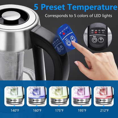 1500W 1.7L Aigostar Electric Kettle, Tea Kettle with Temperature Control and Tea Infuser, Hot Water Kettle