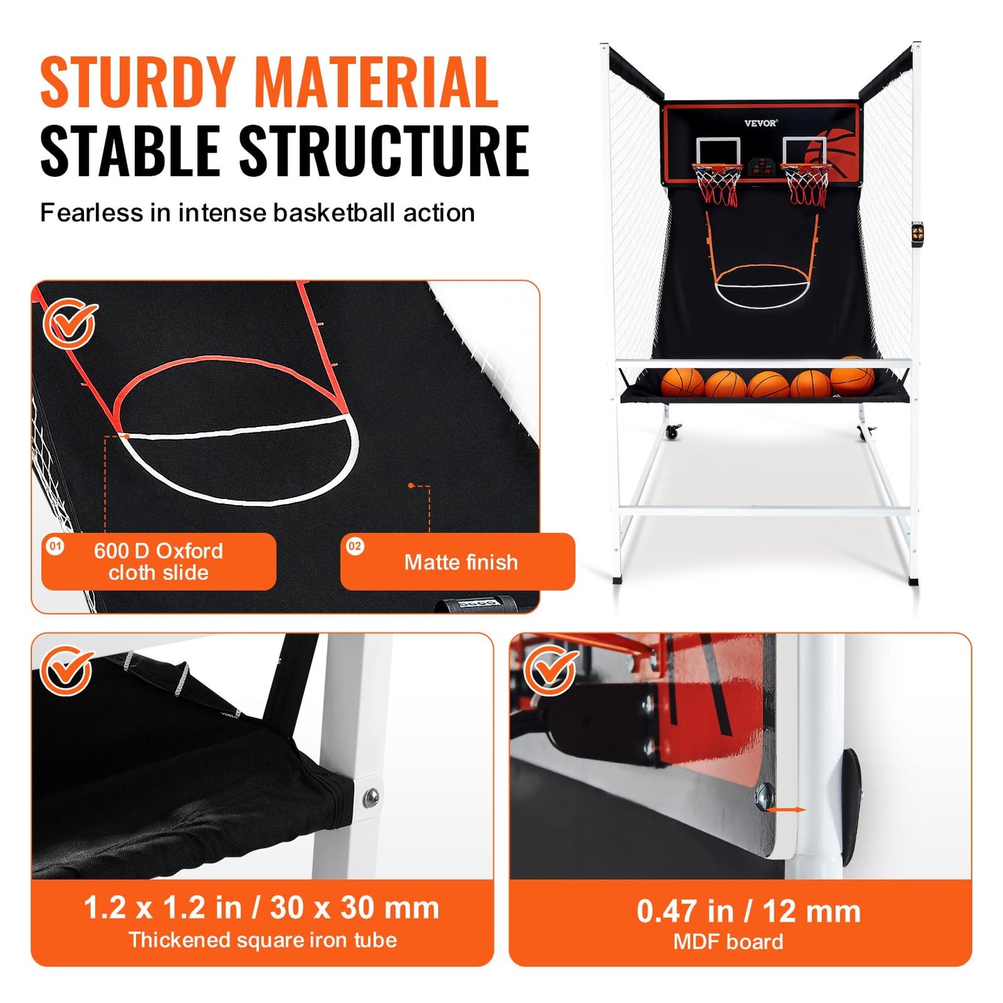 VEVOR Arcade Cage Basketball Game, 2 Player Home Dual Sport with 5 Balls, 8 Game Modes, Electronic Scoreboard, and Inflation Pump, Indoor Basketball Game for Kids, Youth Adults